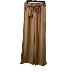 Womens Tan Wide Leg Pull On Trouser Dress Pants Career Tie Waist Size S